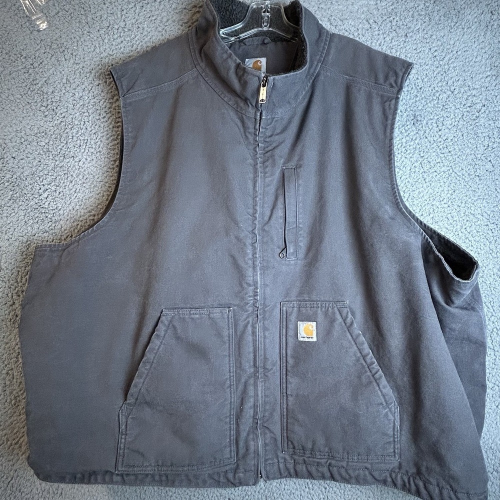 Carhartt Gray Canvas Duck Sherpa-Lined Vest Size 5XL Work Wear